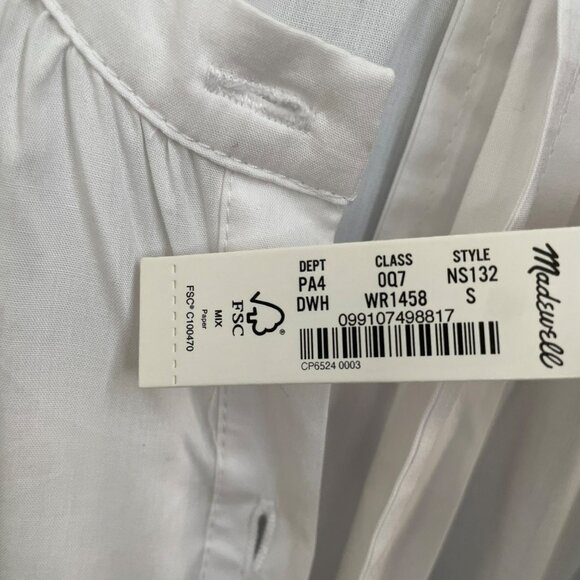 Madewell Tie-Waist Button-Front Midi Dress‎ in Poplin White Size Small NWT - Picture 7 of 14